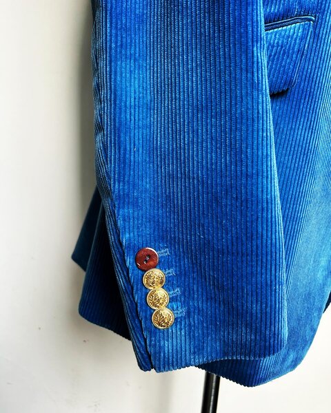 STUNNING 2-PIECE ROYAL BLUE HEAVYWEIGHT CORDUROY SUIT. 100% COTTON.