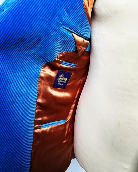 STUNNING 2-PIECE ROYAL BLUE HEAVYWEIGHT CORDUROY SUIT. 100% COTTON.